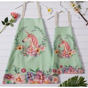 kids floral watercolor unicorn print cooking apron childs